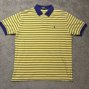 Vtg Polo Ralph Lauren Shirt Men’s Large Purple Yellow Striped Pony Logo Polo L